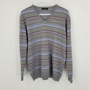 Ferrante 100% Merino Wool Striped V Neck Mens Sweater Size 54 Grunge 90s Grandpa